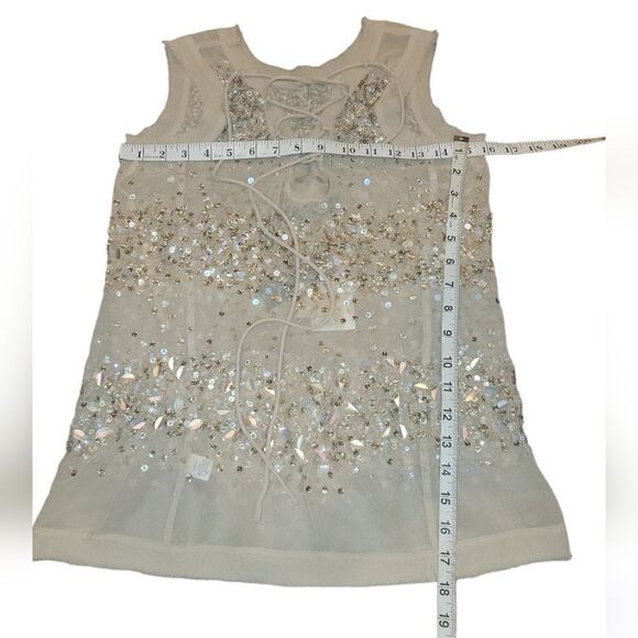 NWT Adrianna Papell Champagne Sheer Beaded Sequin Sleeveless Top Blouse S - Picture 15 of 16